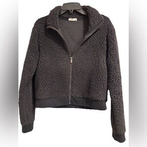 Cotton On Teddy Zip-Through Bomber Jacket Black Sherpa Fleece Women's M